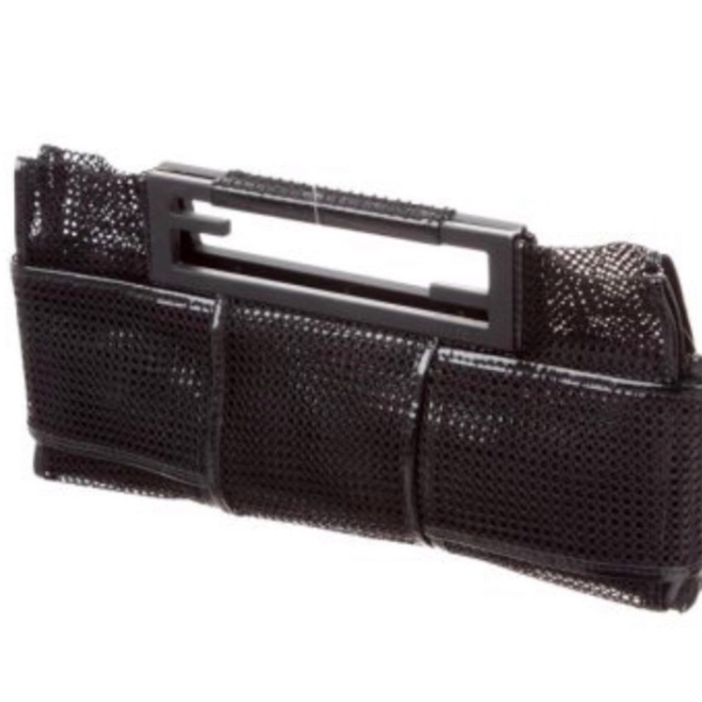 💯AUTH FENDI BLACK MESH CUT OUT HANDLE CLUTCH BAG